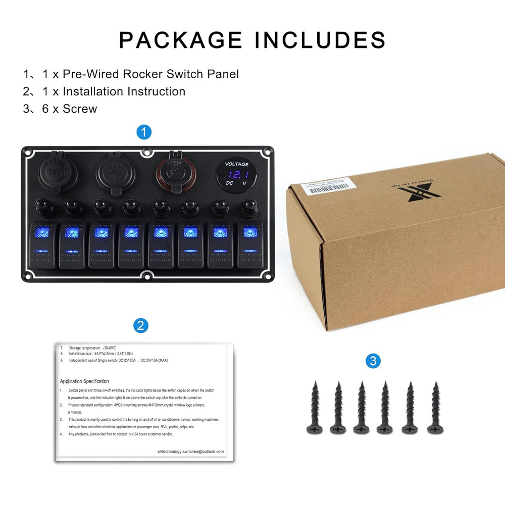 Marine Switch Panel Waterproof,8 Gang Boat Rocker Switch Panel,Multi-Function To