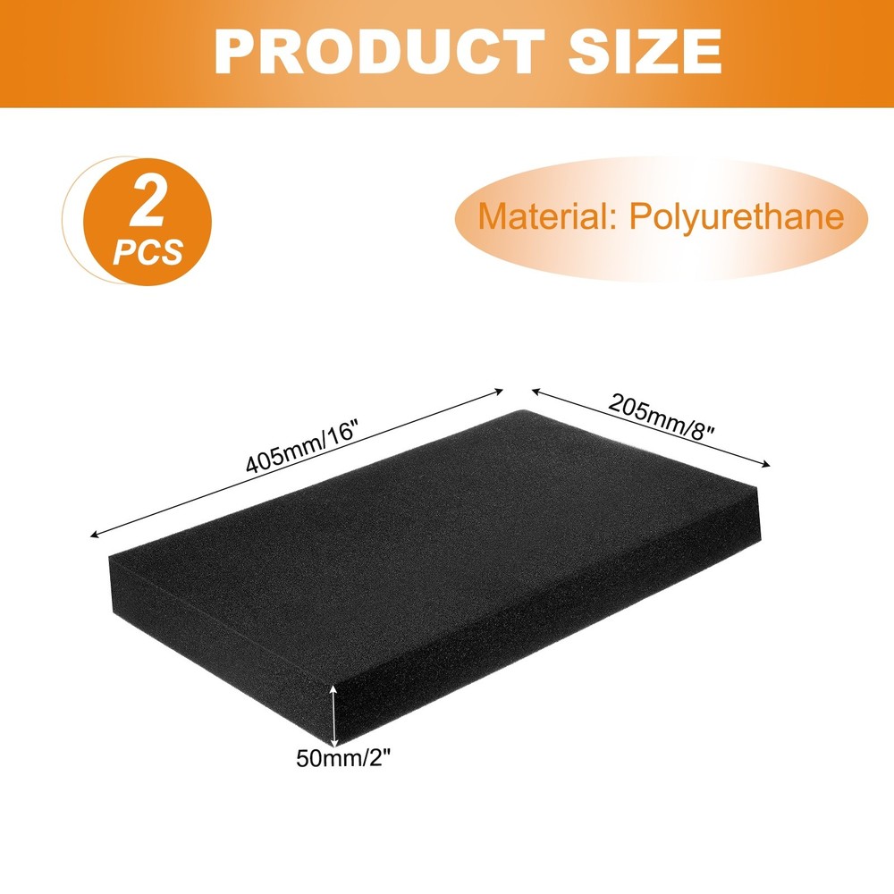 2 pcs Polyurethane Foam Inserts, 16"Lx8"Wx2"T Packing Sheets(Black)