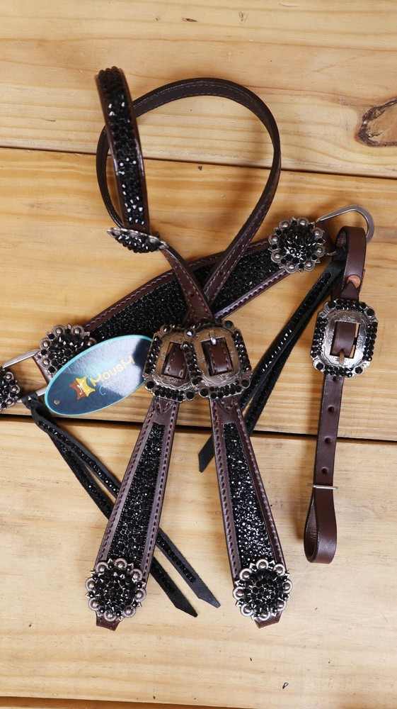 MOUSM One Ear Headstall & Breast Collar Set - Gladiator Style with Bling Strings