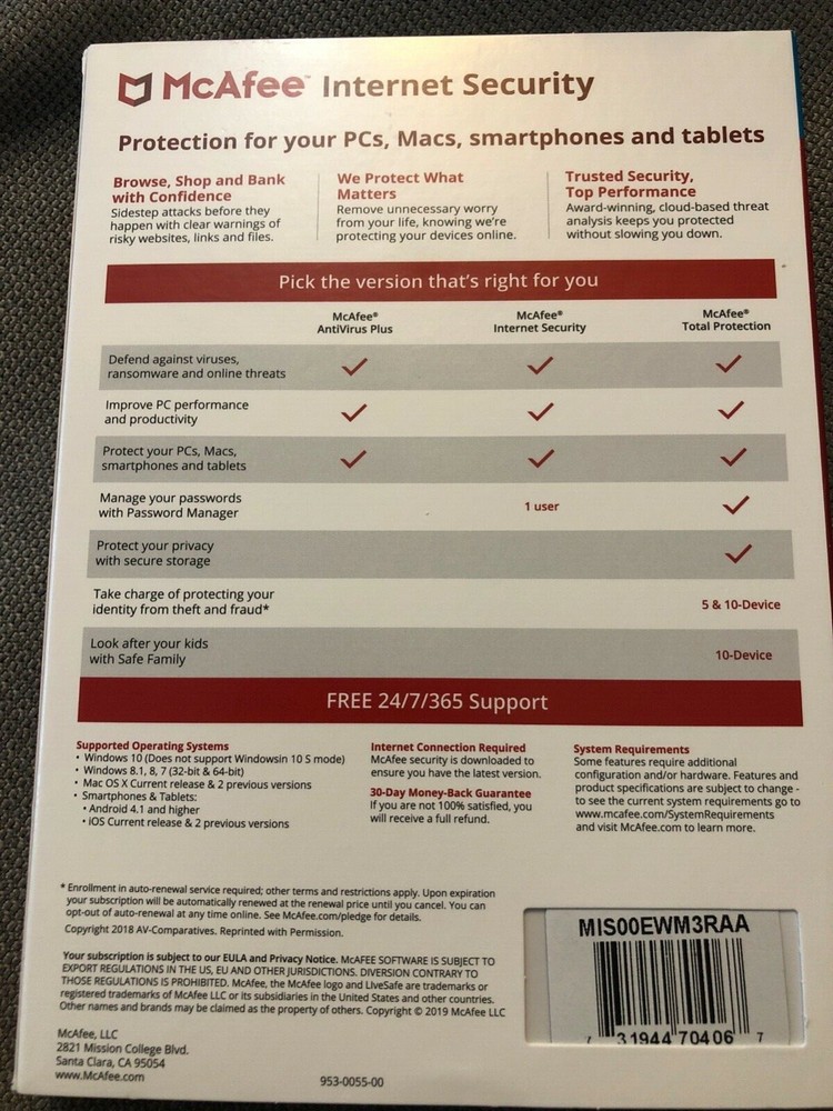 Mcafee Internet antivirus security 3 devices