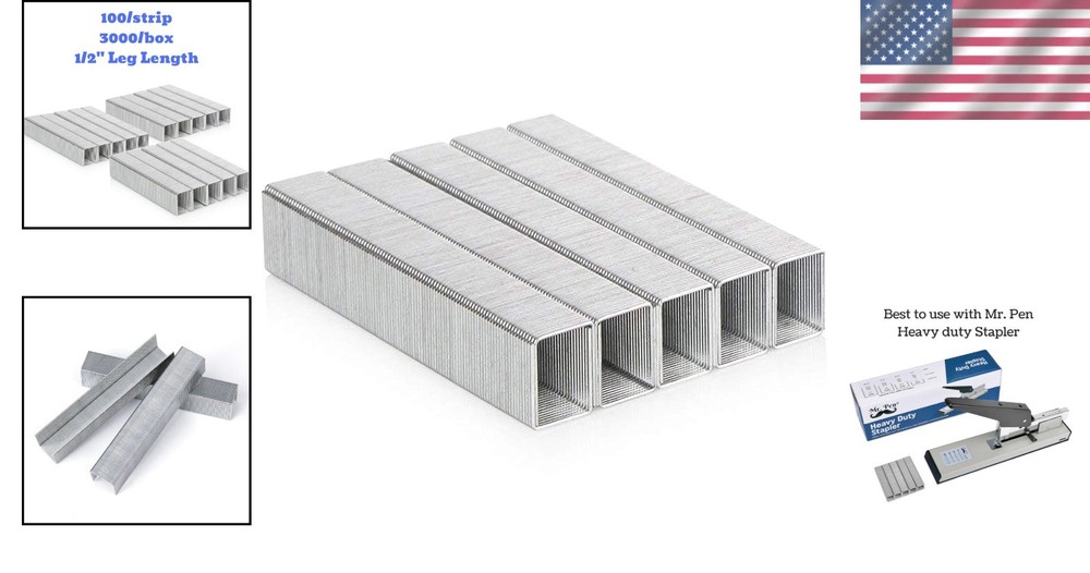 Silver Heavy Duty Staples - 3000 Count, 100 Sheet Capacity, Durable