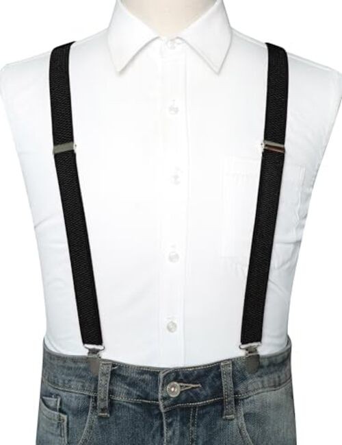Mens Solid Color Suspender with 3 Cilps Adjustable Braces Black