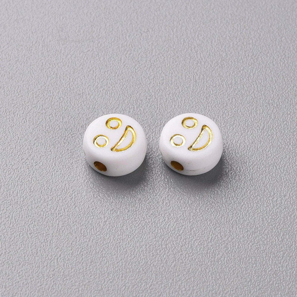 7MM White Round Acrylic with Gold Mixed Faces Beads