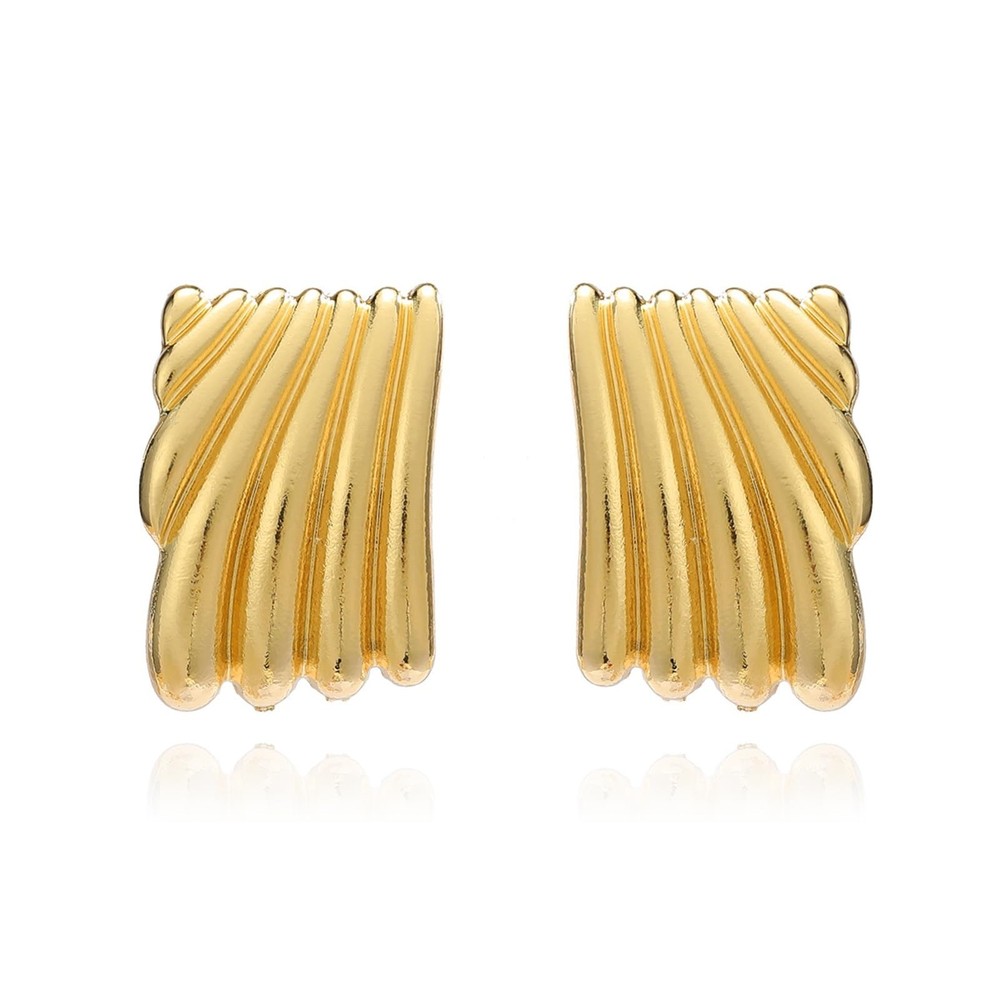 Minimalist Alloy Chunky Striped Rectangle Geometric Square Statement Stud Ear...