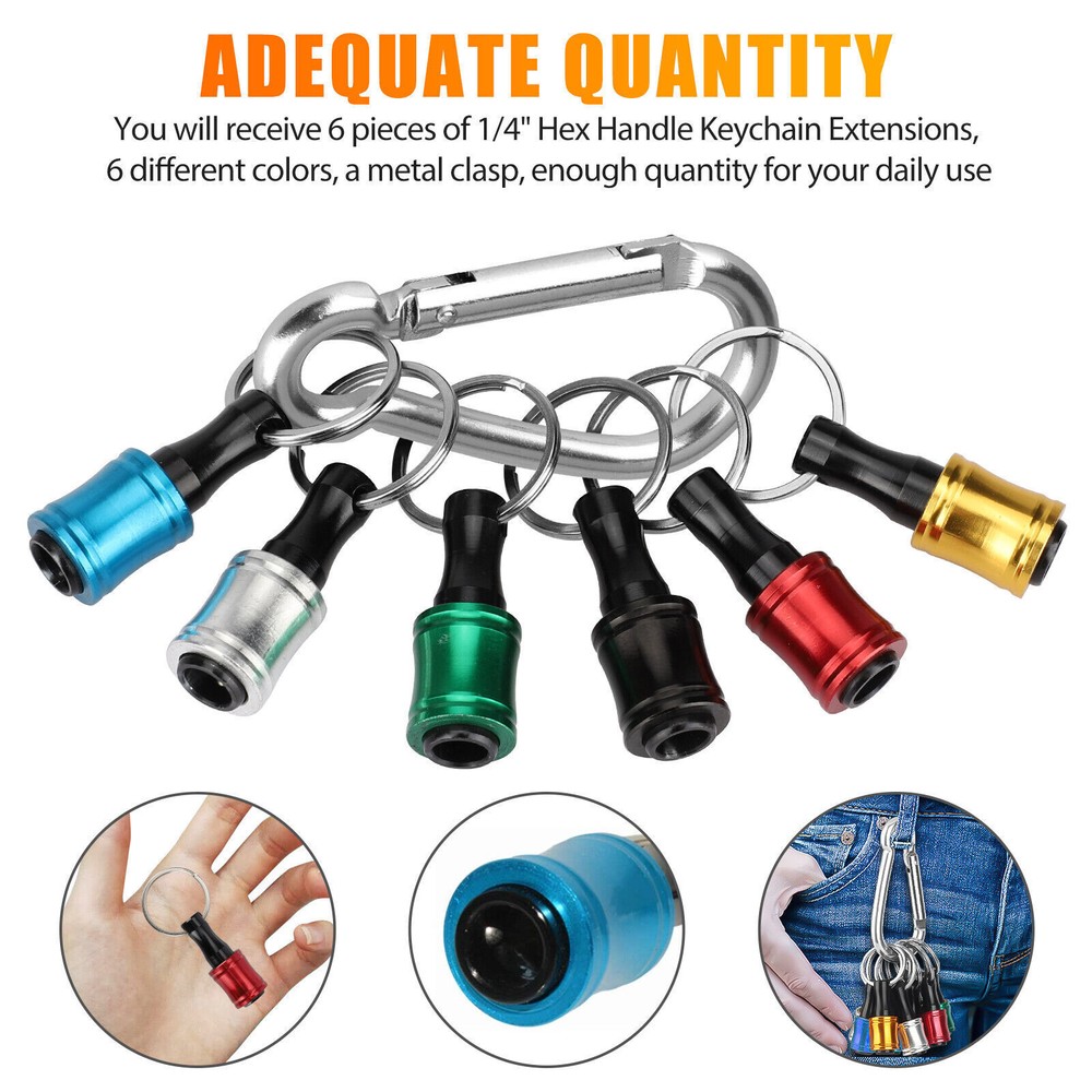 6X 1/4" Hex Shank Quick Release Keychain Screwdriver Drill Bit Holder Bit Set