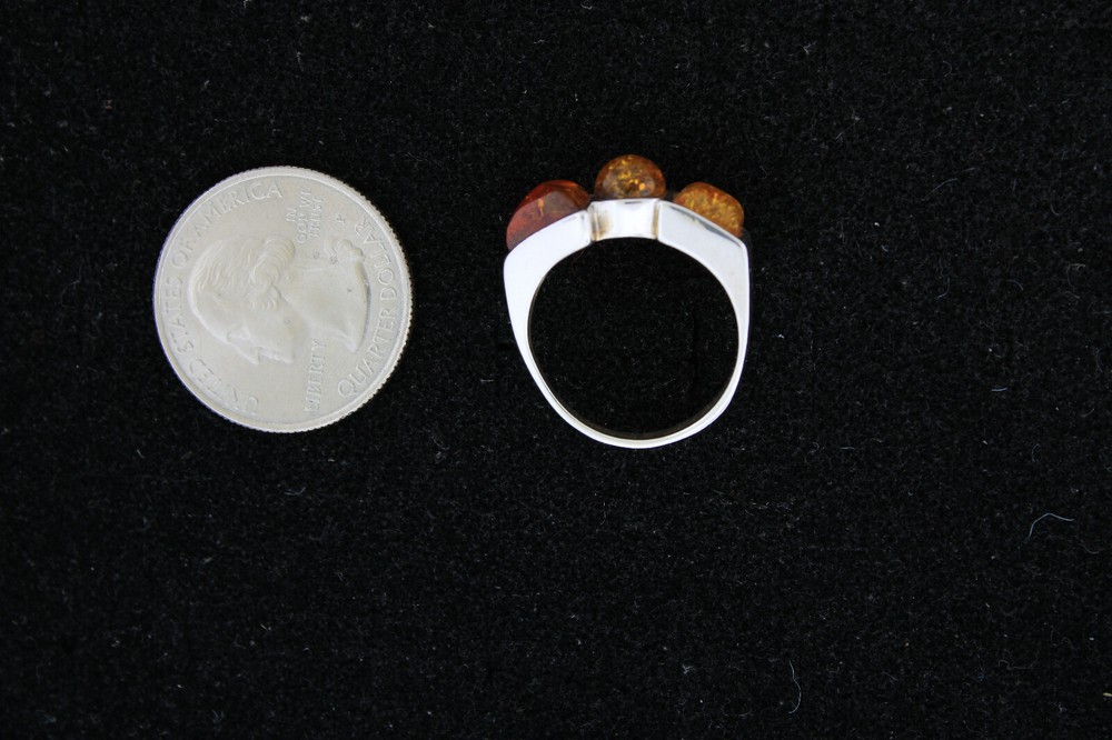 Amber Triangle,Square, Round 3 Stone Ring set in Sterling Handcrafted in Poland