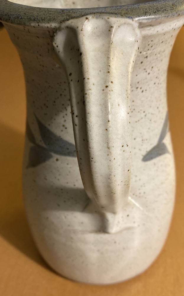 Light Colored Pottery Pitcher With Leaf Design Signed 8 1/4" (See Description)