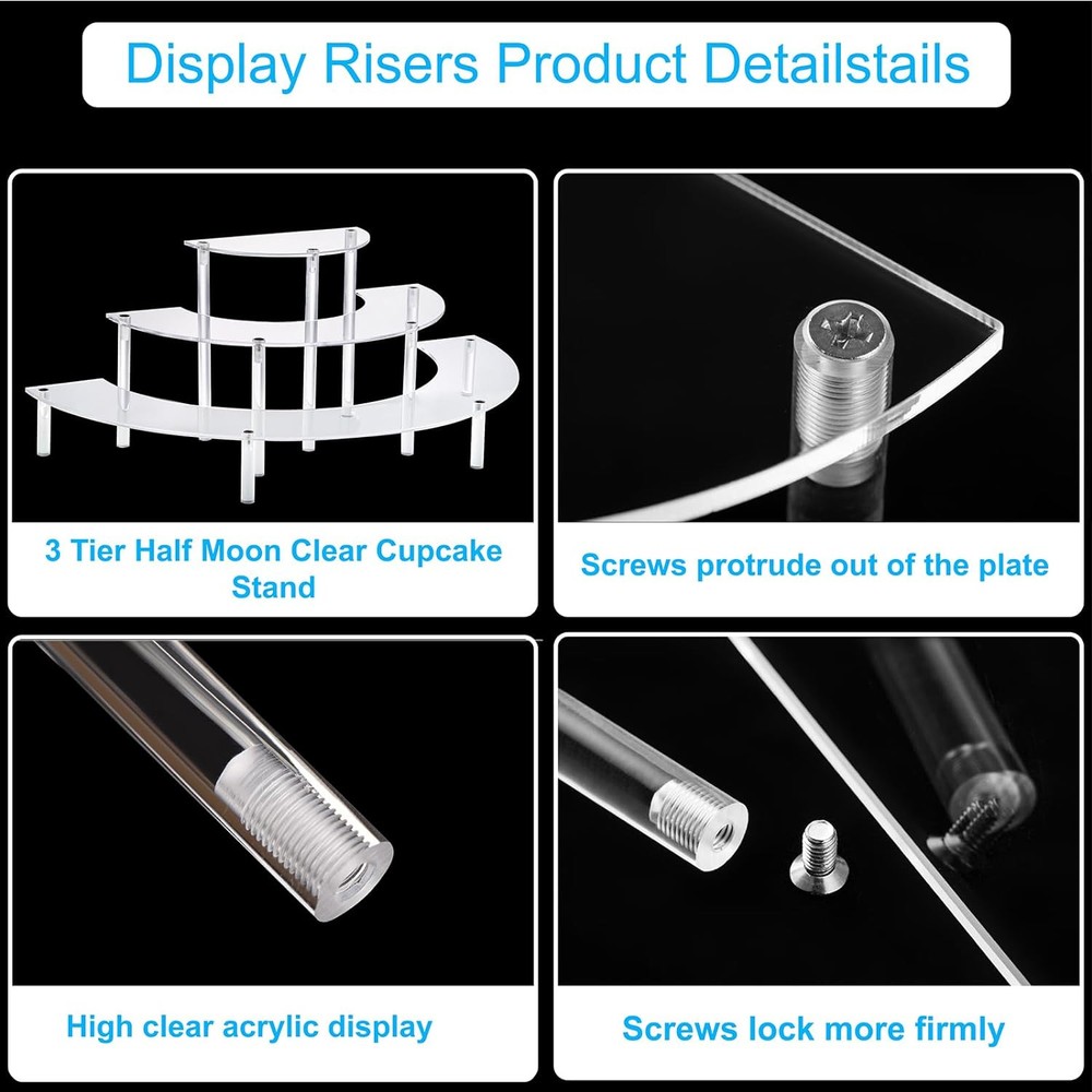 2PACKS Acrylic Display Risers, 3 Tier Clear Cupcake Stand clear
