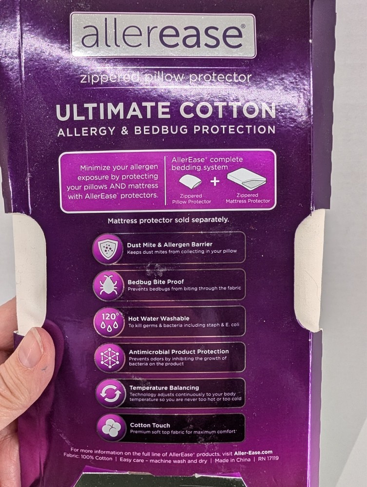 2 AllerEase Ultimate Cotton Zippered Pillow Protector White King Size