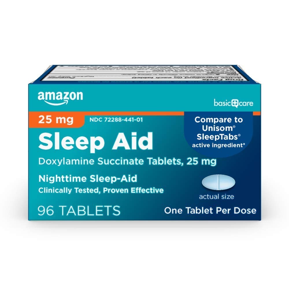 Amazon Basic Care Sleep Aid, Doxylamine Succinate Tablets 25mg, 96 Count
