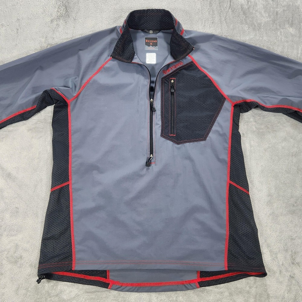 Beyond Jacket Mens XL Gray 1/2 Zip Softshell Pullover Windbreaker Made USA
