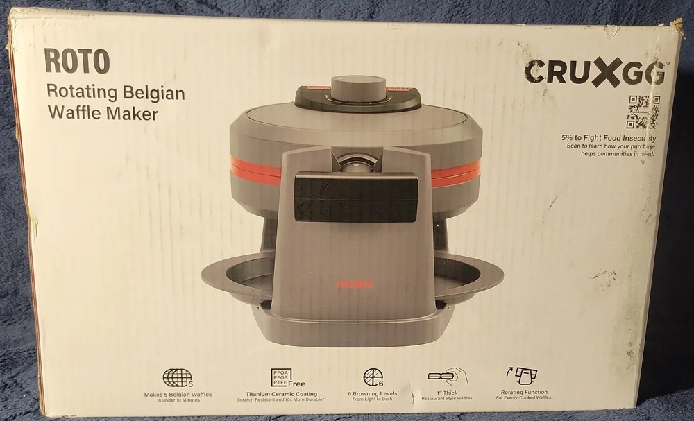 💥 Cruxgg Rotating Ceramic Nonstick Waffle Maker🆕️OPEN BOX