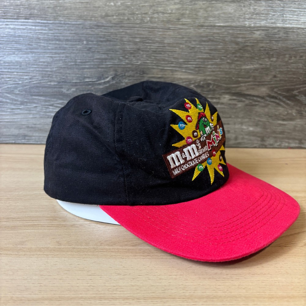Vintage M&Ms Hat Cap Snap Back Youth Black Red Minis Adjustable