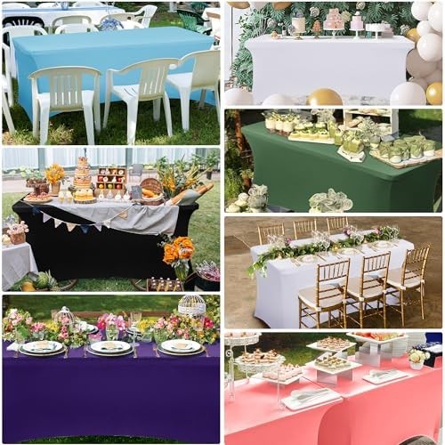 Obstal 6ft Black Spandex Table Cloth, 2 Pack, Fitted Rectangular