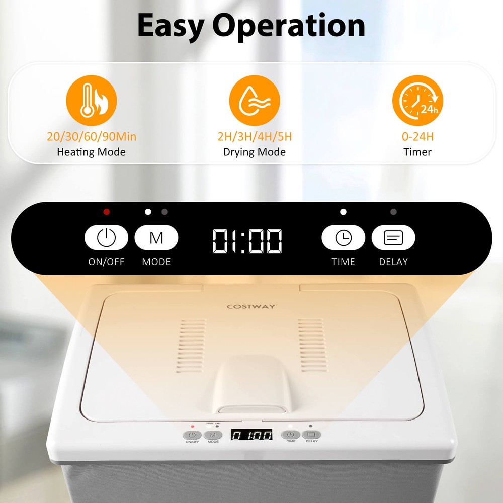 35L Large Blanket Warmer w/ Heating & Drying Modes, 24H Timer, Delay, Child Lock