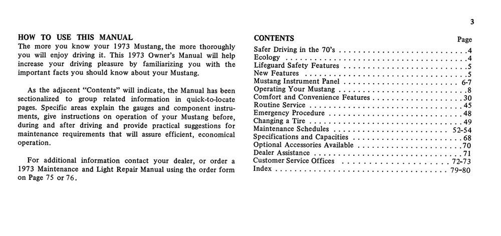 1973 Ford Mustang Owner's Manual