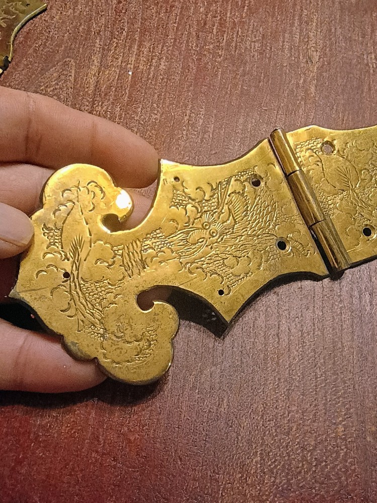Antique Solid Brass Fire Breathing Dragons Treasure Chest Trunk Hinges 9.5" X3"