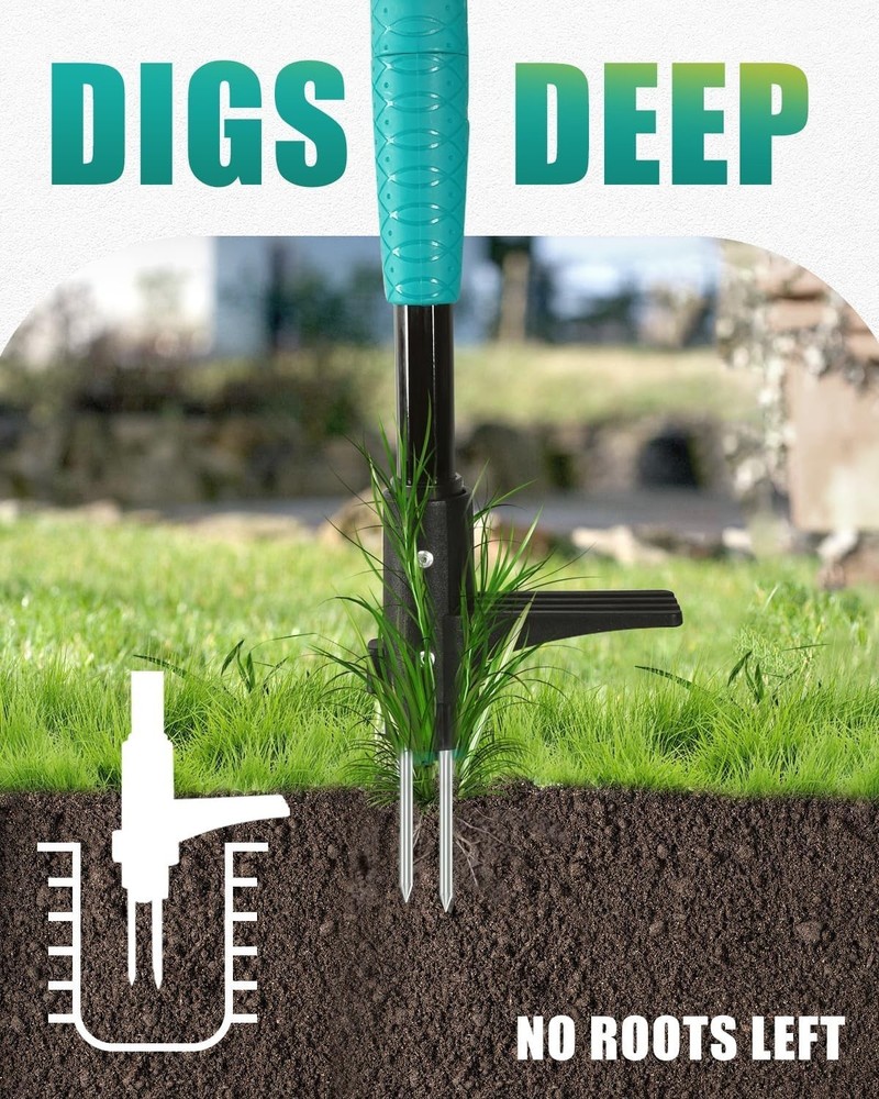 39" Weed Pulling Tool, 3-Claw Detachable Weed Puller Tool with Long Handle, H...