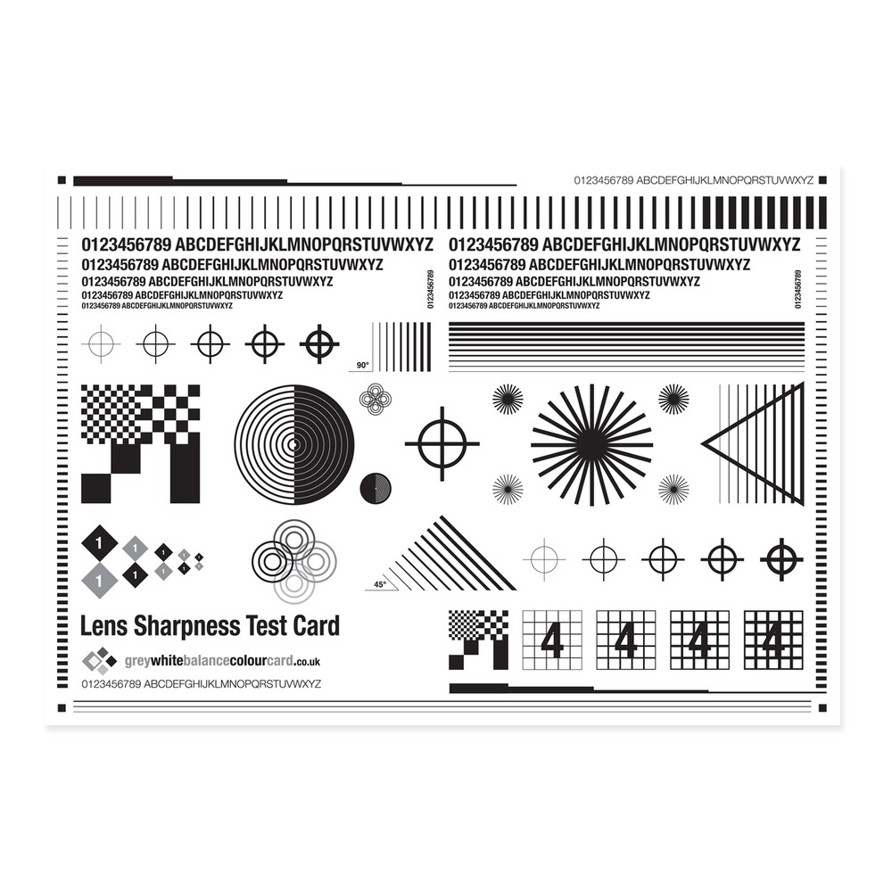 Camera Lens Sharpness Test Card - A4 size (210mm x 297mm)