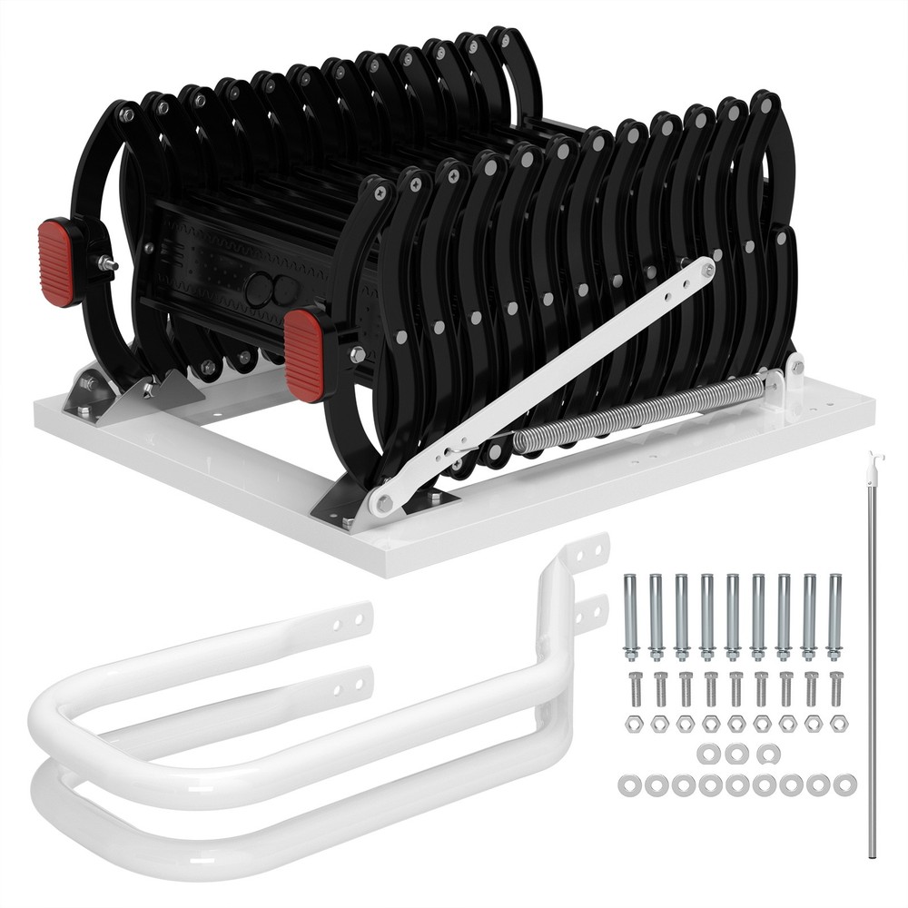 Wall Mounted Folding Ladder Black Loft Attic Stairs Pull down 12 Steps👍