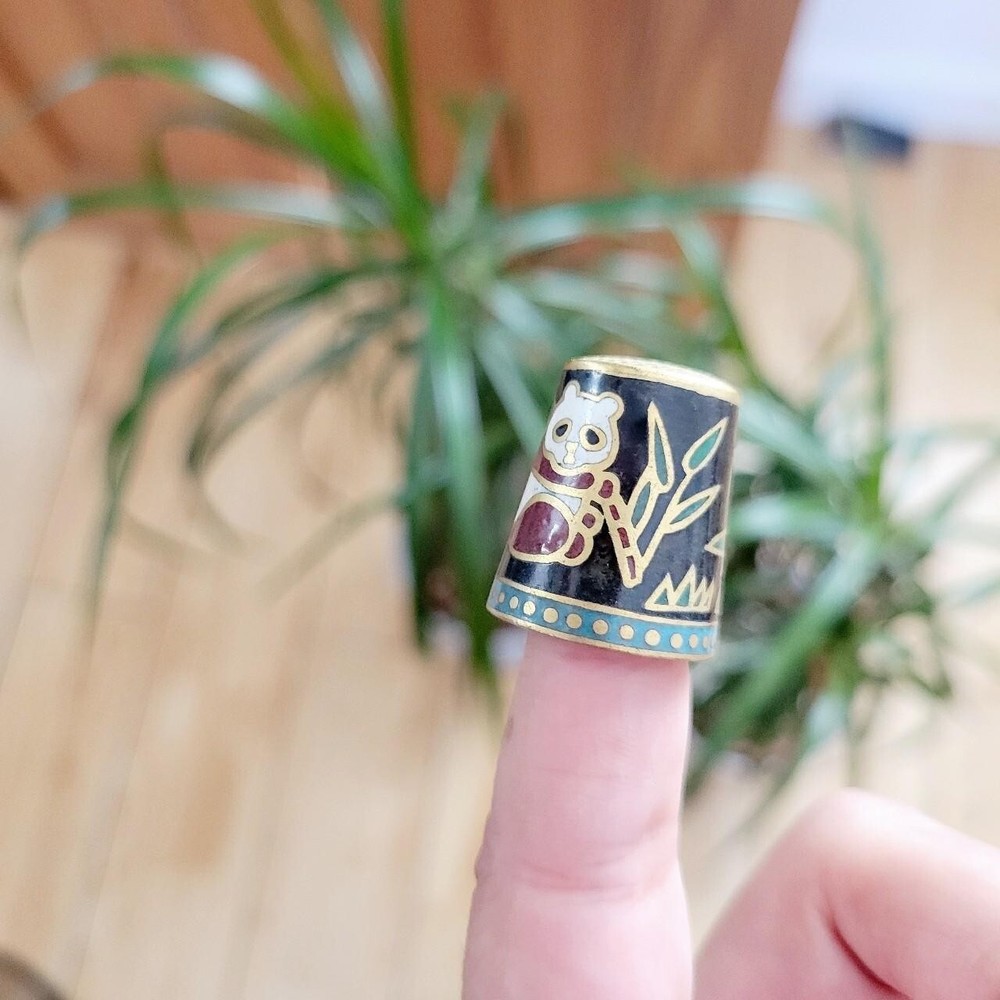 Vintage Cloisonne Panda Bear Thimble