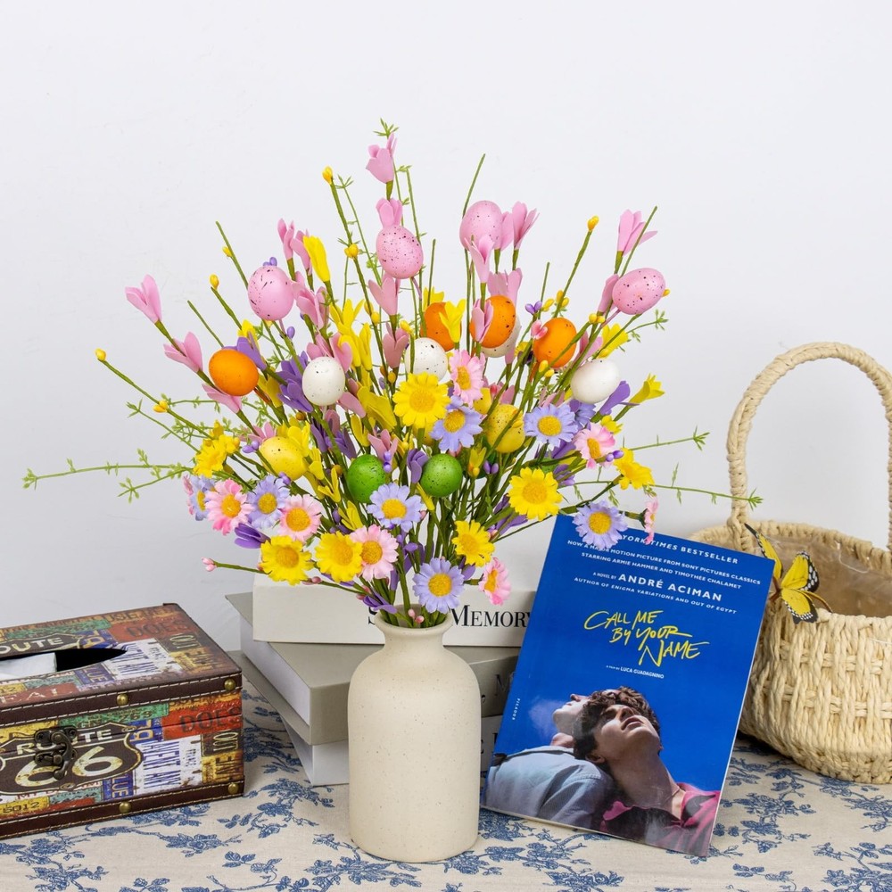 FloralElegance Artificial Easter Flowers with Eggs 10 Pack Easter Floral Pick...