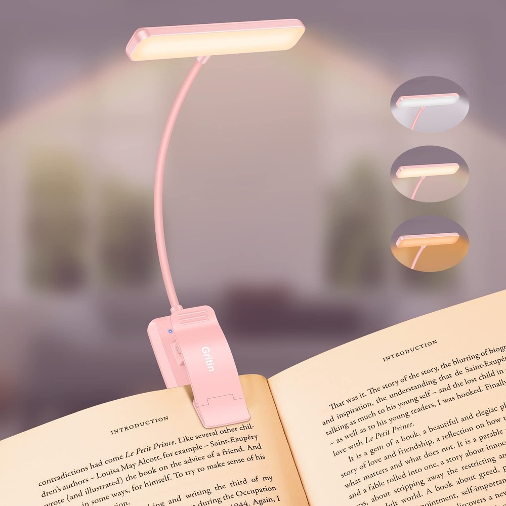 19 LED Rechargeable Book Light Memory Function 3 Color Stepless Dimming Pink