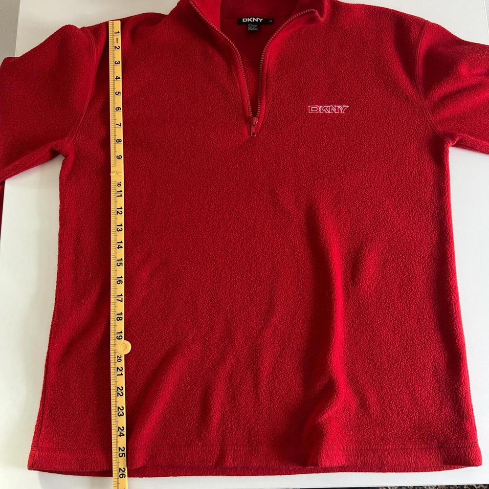 DKNY Red Fleece Quarter-Zip Pullover - Size M