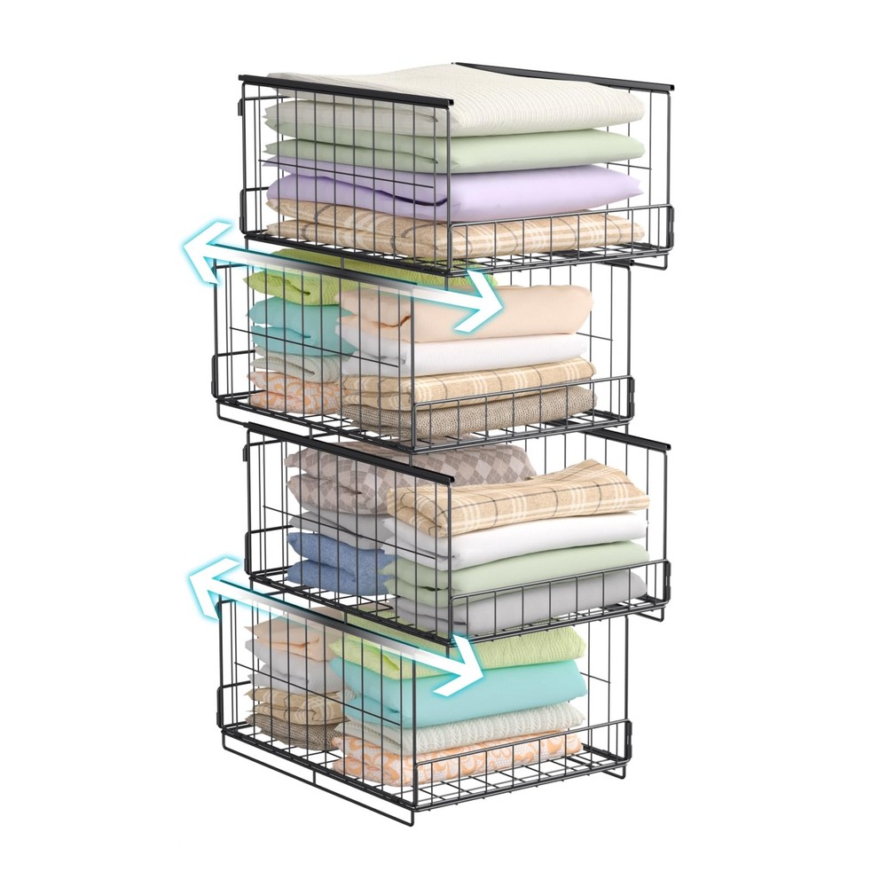 4-Tier Stackable Closet Storage Bins Foldable Organizer Shelves for Wardrobe,...