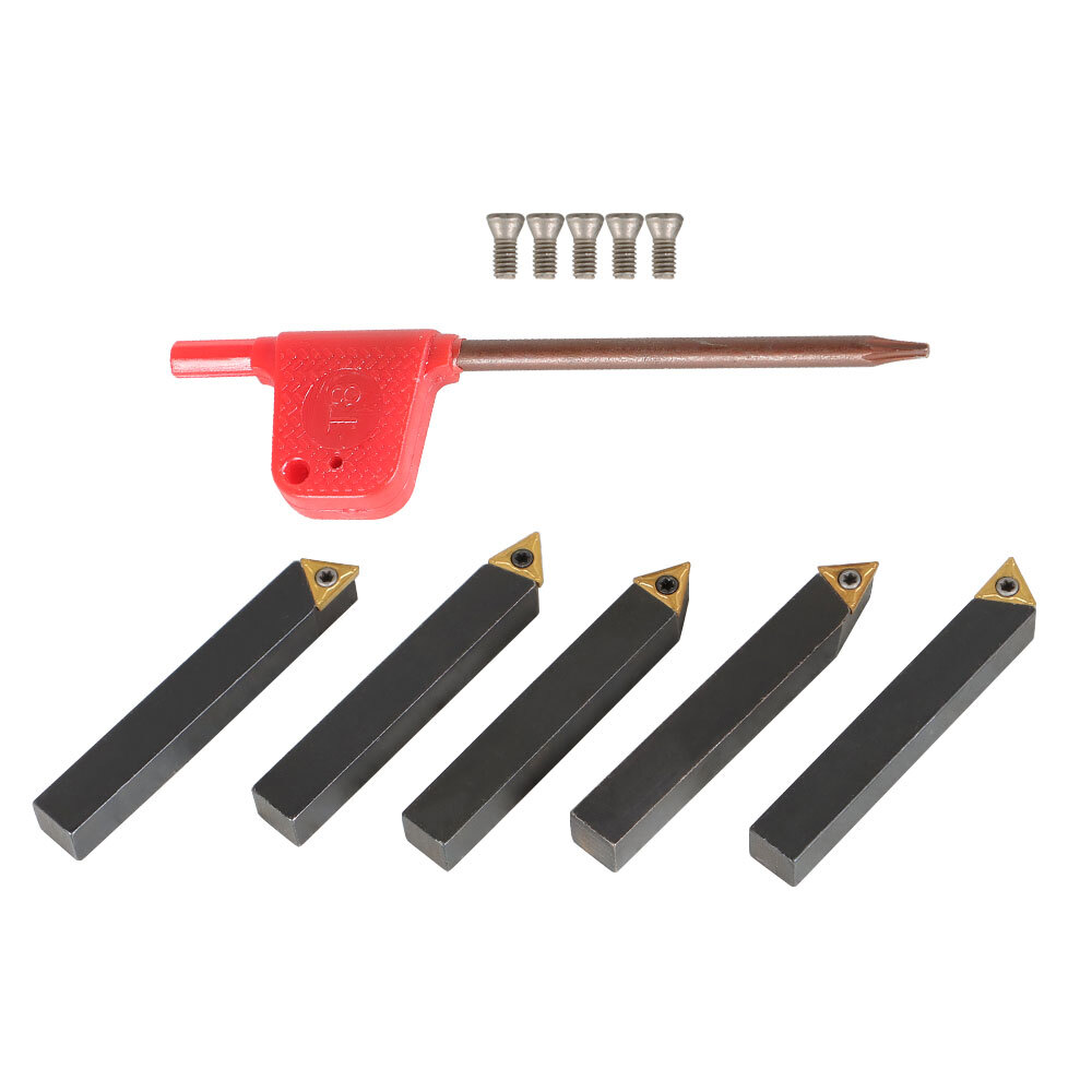 5Pcs 3/8" Lathe Indexable Carbide Insert + Turning Tooling Bit Holder Set