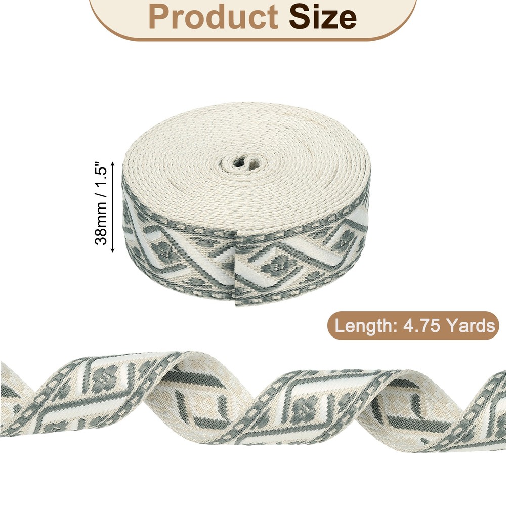 4.75Yards Cotton Webbing Strap 38mm Jacquard Webbing Strap, Cream-Gray