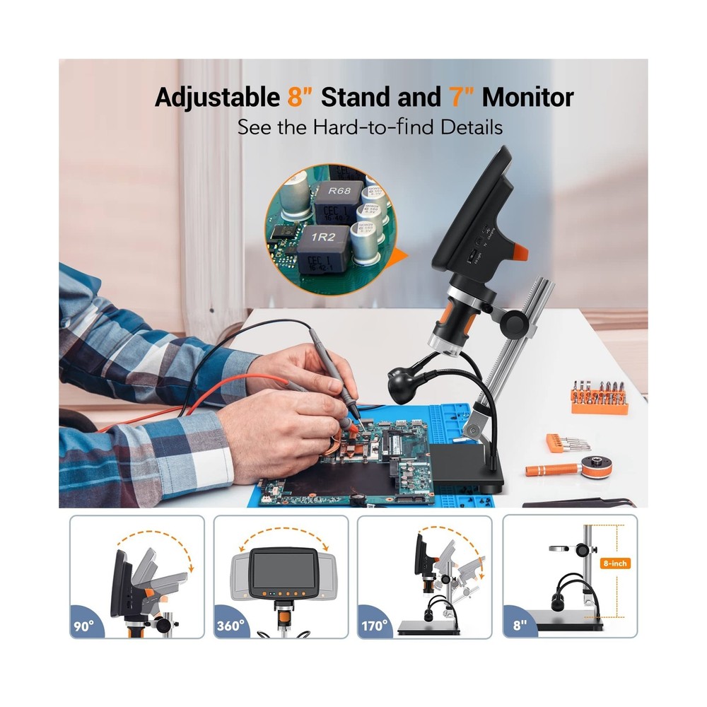 Digital Microscope with 7" LCD Screen,1500X Magnification Soldering Microscop...