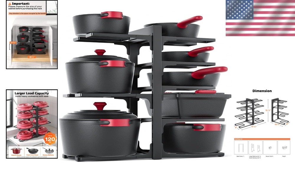 Effortless Installation 8-Tier Heavy Duty Under Cabinet Pot Organizer in Iron