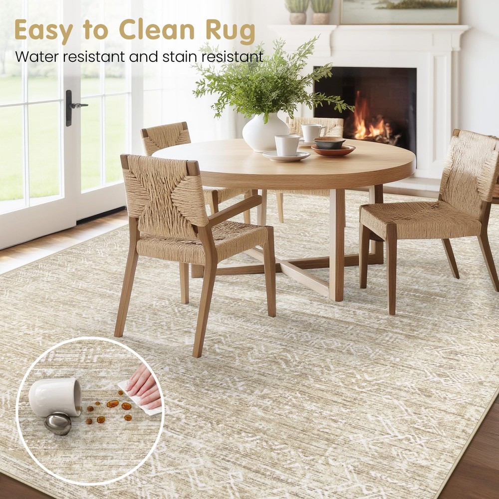 Washable Rug 5x7 Area Rugs: Modern Geometric 5' x 7' (Rectangular), Beige