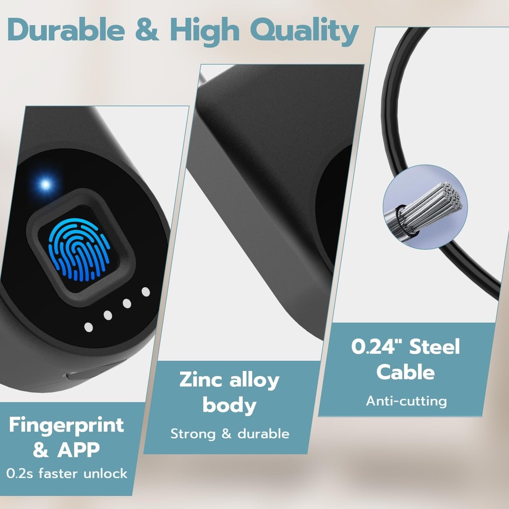 Dhiedas Fingerprint Cable Lock, Fridge Locks with Bluetooth Black