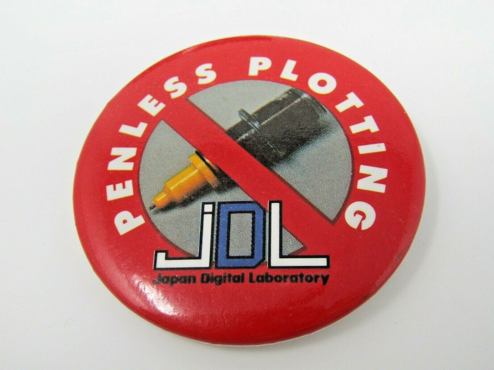 Vintage JDL Pinback Button Penless Plotting Japan Digital Laboratory Computer