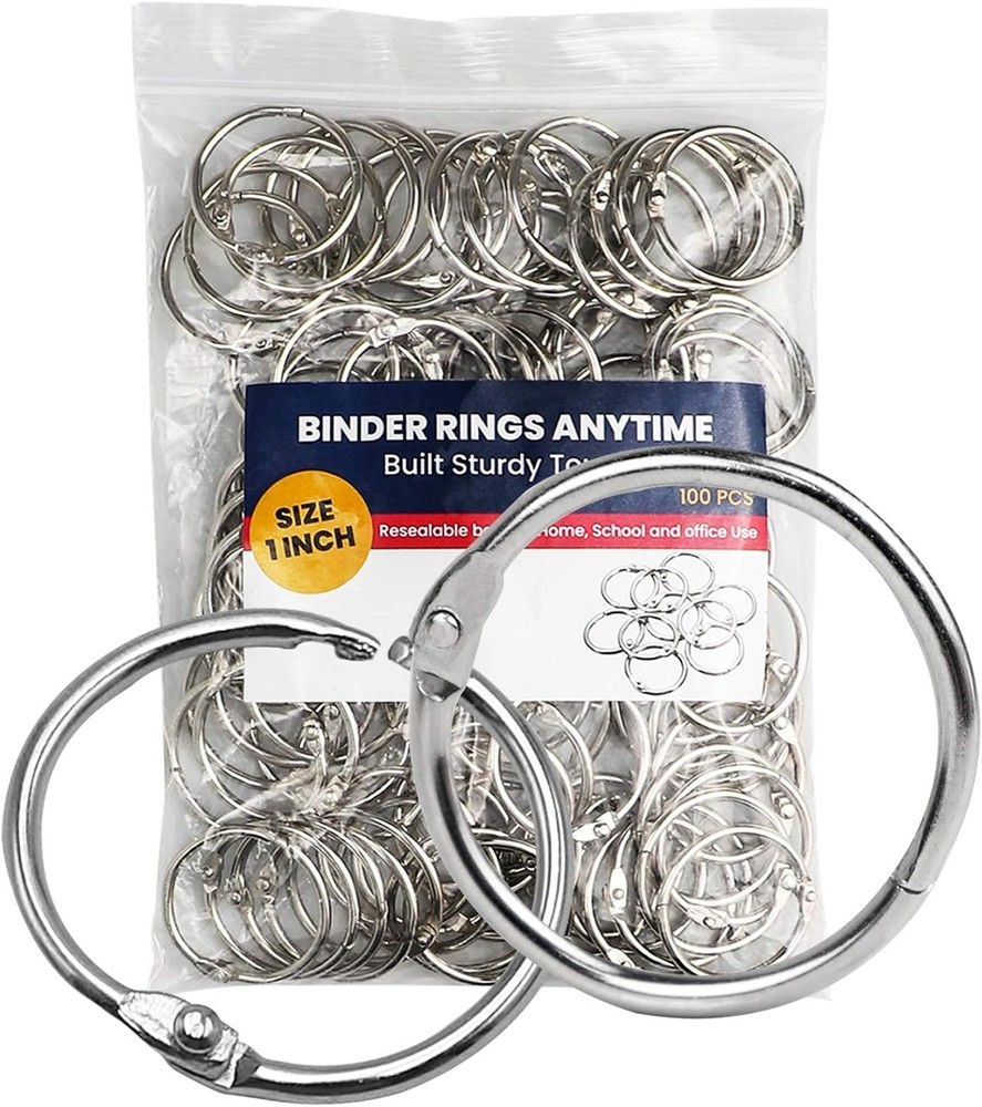 Binder Rings 1 Inch 100 pcs-Sturdy Book Rings-Loose Leaf Ring Silver