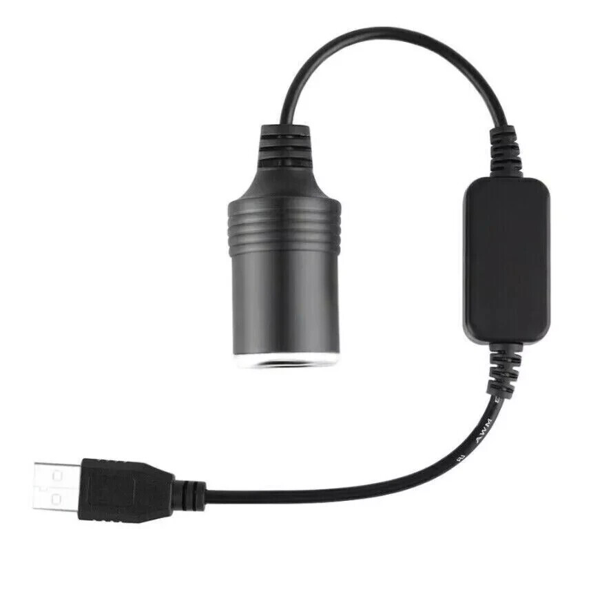 USB To 12V Car Cigarette Lighter Female Socket Converter Adapter Cable Connector