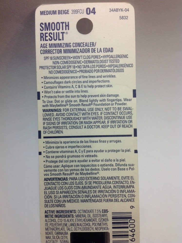 Maybelline Smooth Result Age Minimizing Concealer, Medium Beige NEW.
