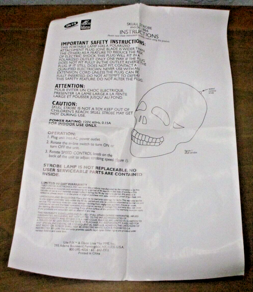 Unique! Strobe Light Skull! Blue Translucent! With Adjustable Strobe! 110 Volt