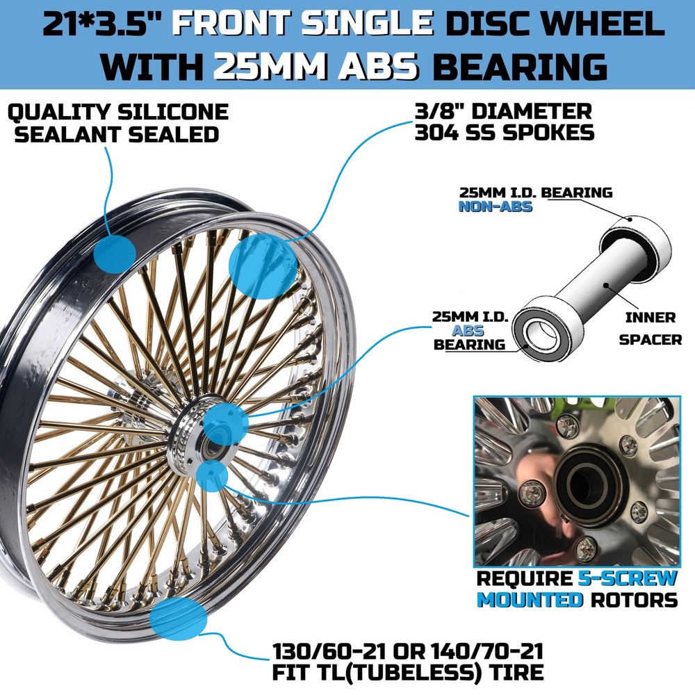 21'' Old-school Front Wheel for 08-UP Softail & Dyna W/ ABS, No Rusty Issue