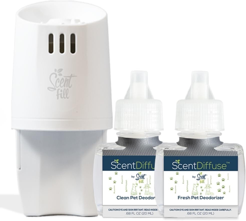 ScentDiffuse Pet Odor Deodorizing Air Freshener Starter Kit, 2 Refills+Diffuser