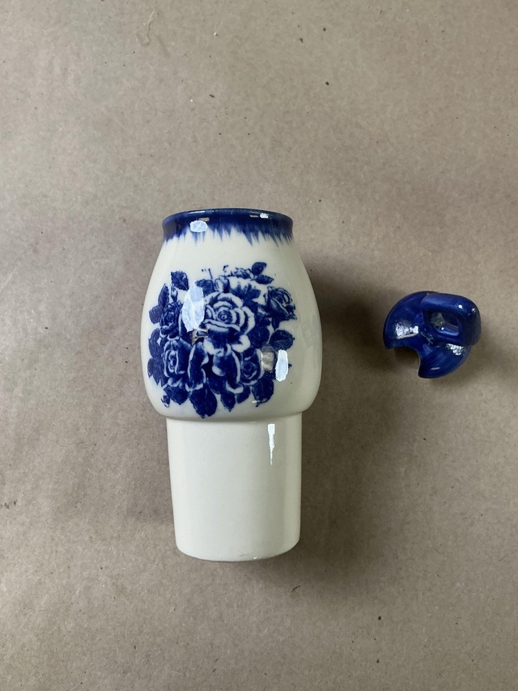 Blue White Ceramic Salt Shaker & Lidded Jar Floral Large Table Kitchen Set