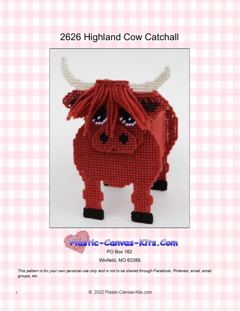 Highland Cow Catchall-Plastic Canvas Pattern or Kit