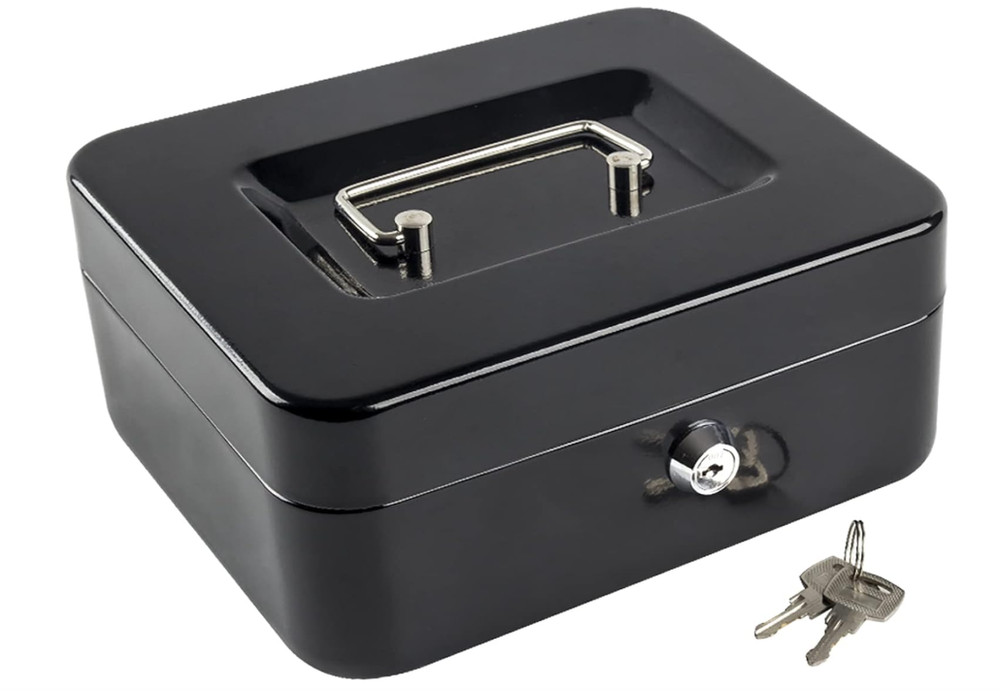 KYODOLED Medium Cash Box – Locking Safe with Money Tray, Black