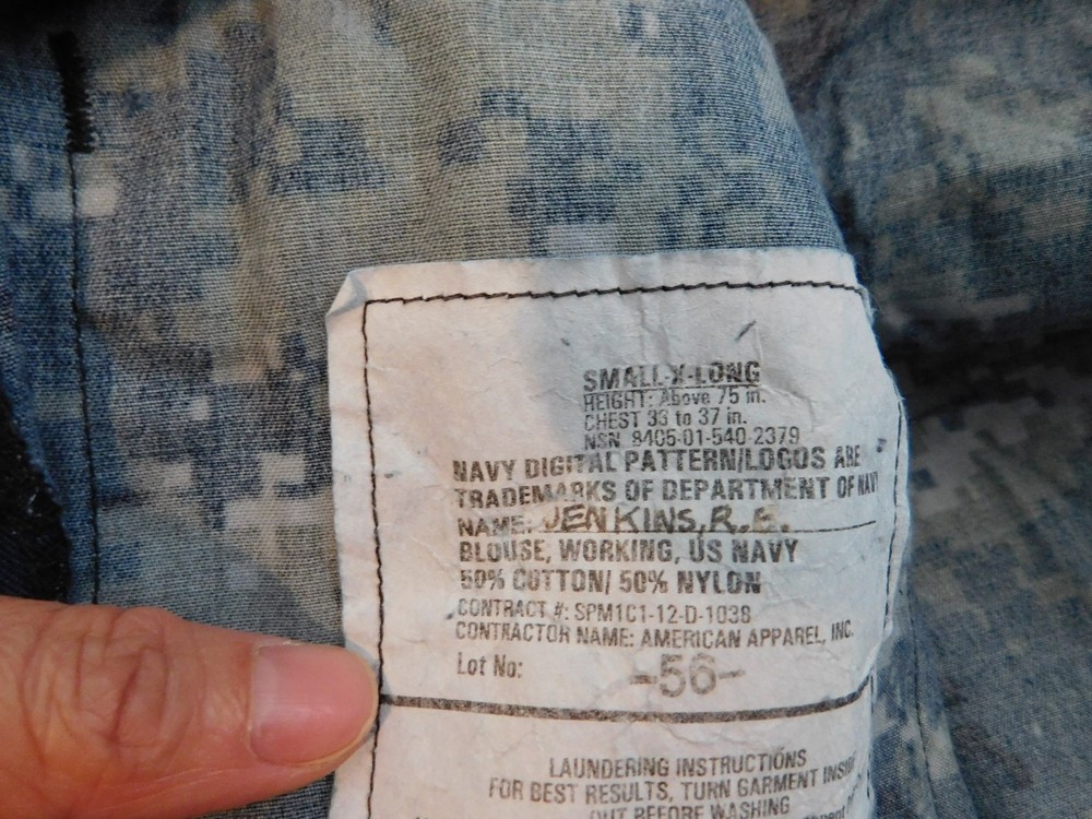 US NAVY WORKING BLOUSE SIZE SMALL - X LONG