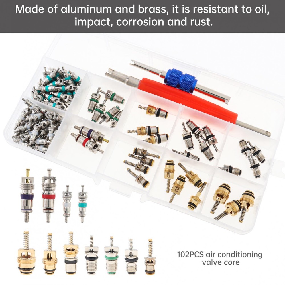 Car A/C Repair Kit O-Ring Set + AC Valve Cores + Removal & Install Tool