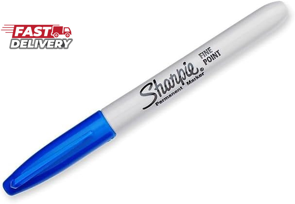 Sharpie Permanent Markers, Fine Point, Blue, 12 Count