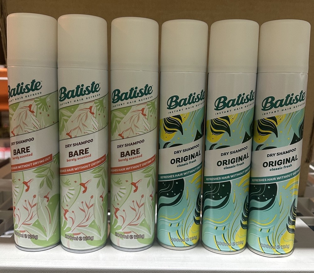 Batiste Dry Shampoo Bare & Original 200 ml – 6 Pack (3 Bare, 3 Original)