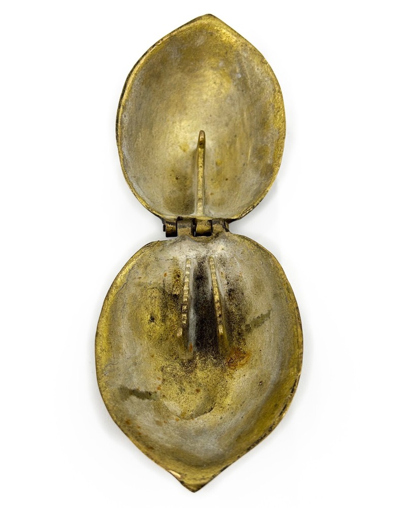 Vintage Solid Brass Heavy Walnut-Shaped Nut Cracker w Sturdy Hinge - Becara